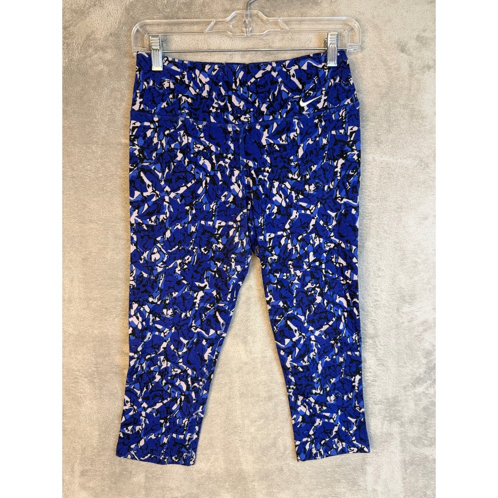 Nike Leggings Womens Small Dri-FIT Blue Abstract Floral Crop EUC